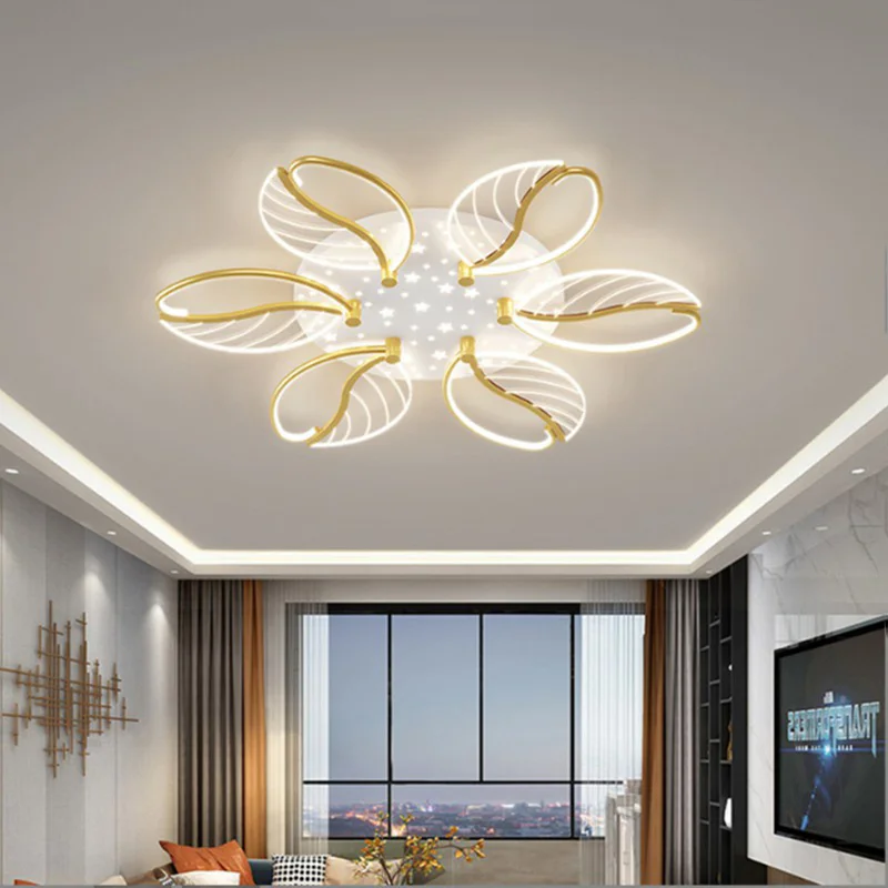

Pendant Lights New Creative LED Ceiling Lamp For Living Room Beautiful Petal Bedroom Intelligent Indoor Personality Chandelier