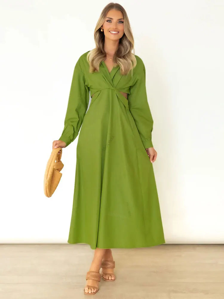 

Женское винтажное ажурное платье, однотонное Плиссированное Платье макси с длинным рукавом и высокой талией, модель A1822 на весну и осень, 2022