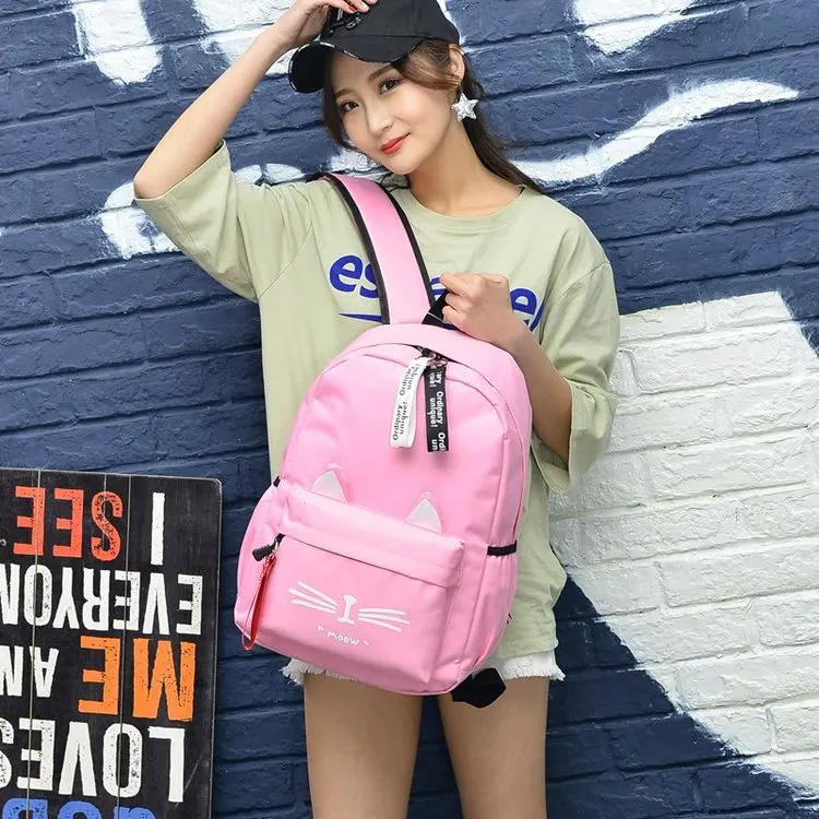 Милые рюкзаки с ушками котика для девочек-подростков из нейлона, школьная сумка для женщин-студенток, книжная сумка, Мочила Эсколар он.