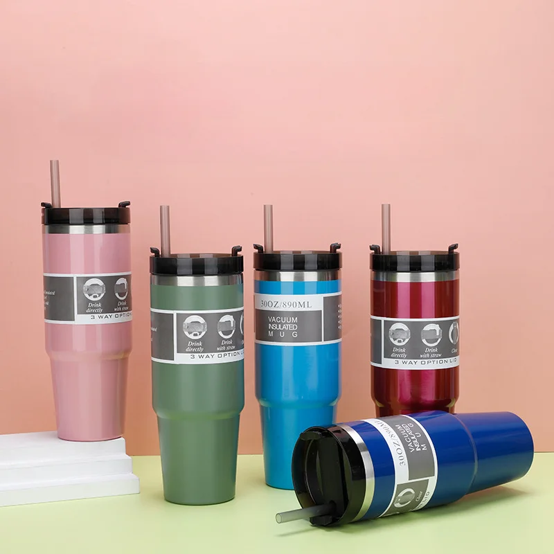 30oz Tumblers Yetys Travel Mugs Yetys Cup With Straw Lids Stainless Steel Vacuum Insulat Thermal Water Bottle for Car Coffee