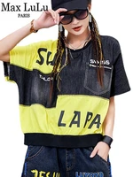 max lulu summer 2022 luxury korean style womens denim tee shirts loose tops female short sleeve tshirt casual clothes big size