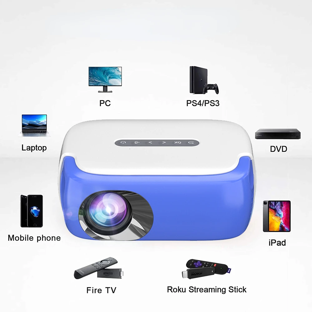 

Портативный светодиодный проектор 640*360 пикселей со встроенными динамиками, совместимыми с HDMI, для домашнего кинотеатра, видеоплеера