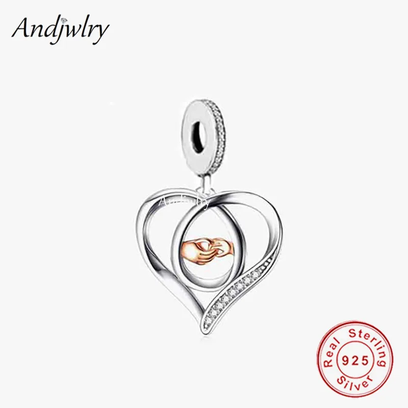 

Fit Bracelet Charms Silver 925 Original Mum And Son Hand In Hand Heart Bead Bracelet&Bangle Jewelry Berloque