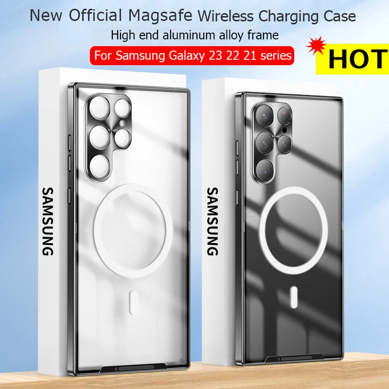 

Original Ultrathin Alloy Frosted For Samsung Galaxy S23 S22 S21 Ultra Plus Case Magnetic Charging Protective Back Cover Funda