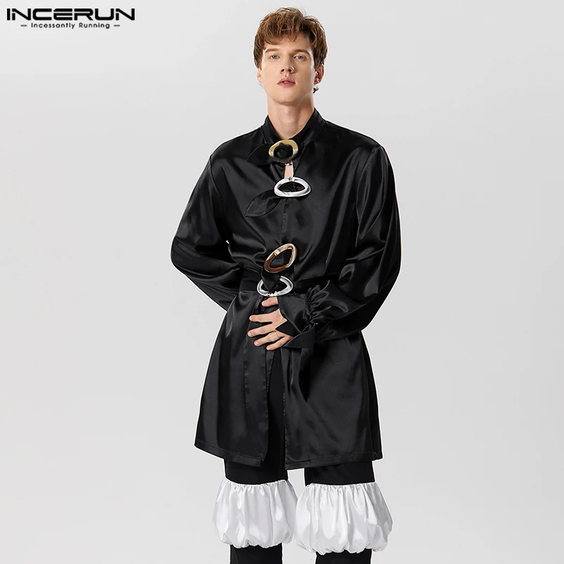 

Рубашка INCERUN мужская с воротником-стойкой, длинным рукавом, на пуговицах