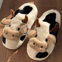 winter house slippers for women floor slippers cute cow female home slippers with fur soft warm plush non slip family slipper