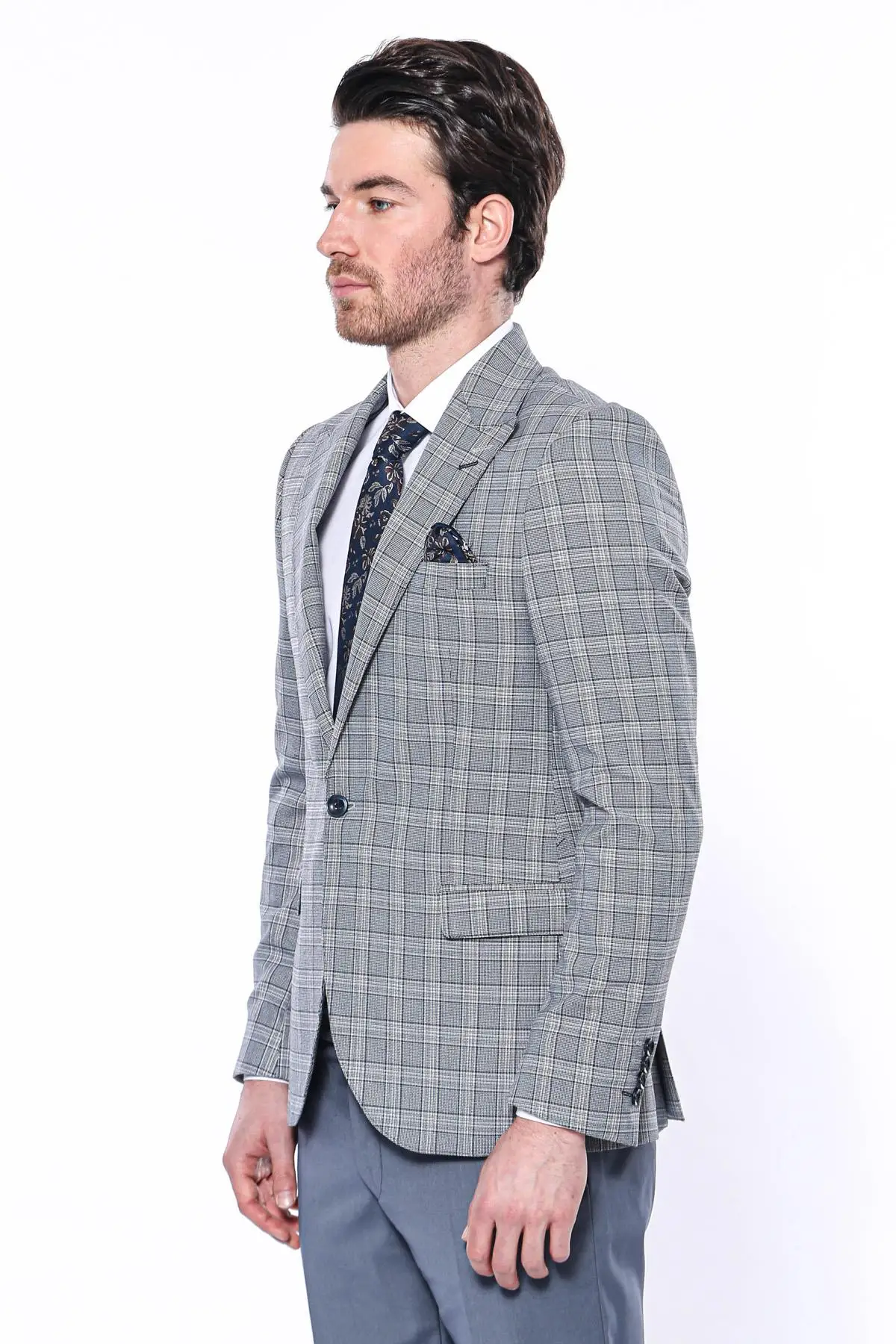 Wessi Men's Plaid Patterned Slim Fit Single Button Jacket Classic Quality Cheap Remarkable Capatible Outwear Trend Fashion