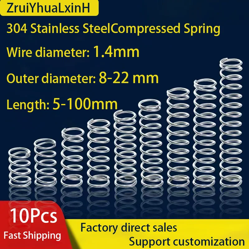 

304 Stainless Steel Compression Spring, Y-shaped Shock Absorption Return Spring, Wire Diameter 1.4mm, 10Pcs, Customizable