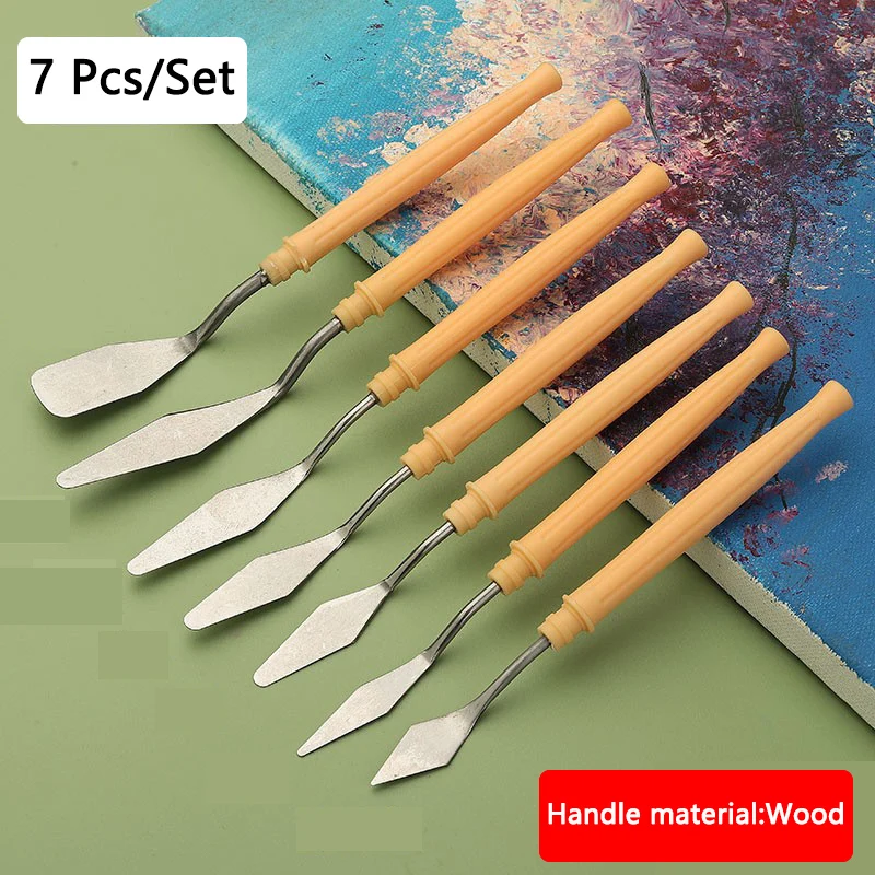 

7 Pcs/Set Stainless Steel Oil Painting Knife Artist Spatula Art Tools stationery Cake baking supplies painting drawing set cute