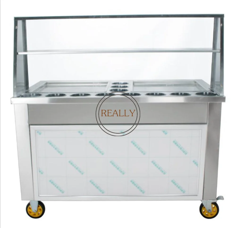 

2022 Double Commercial Fried Ice Cream Making Machine with Big Flat Square Pan Thailand Rolled Ice Cream Roller