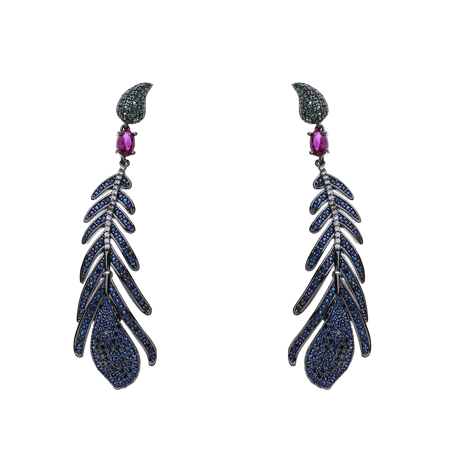 

Luxury Feather Dangle Earrings For Women Blue Cubic Zirconia Leaf Dangle Earring 2022 New Fashion Brand Jewelry