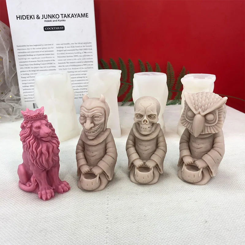 

Halloween Skull Zombie Ornaments Casting Mold Handmade DIY 3d Lion Owl Sculpture Art Aromatherapy Plaster Concrete Cement Molds