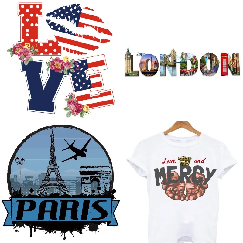 

America USA Flag London City Paris Badge Patches on Clothes Iron-on Transfers for Clothing Thermoadhesive Patches Stickers Patch