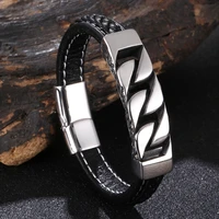 punk stainless steel charm magnetic multi color men bracelet genuine leather braided trendy jewelry wristband bb1249