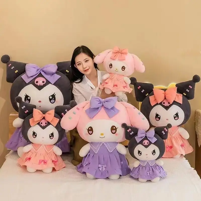 Фото Мягкая подушка-обнимашка Kuromi My Melody для детей, милая мультяшная кукла, подушка для дивана, прикроватная подушка для спальни, кукла-обнимашка с бантом для девочек, детский подарок №5