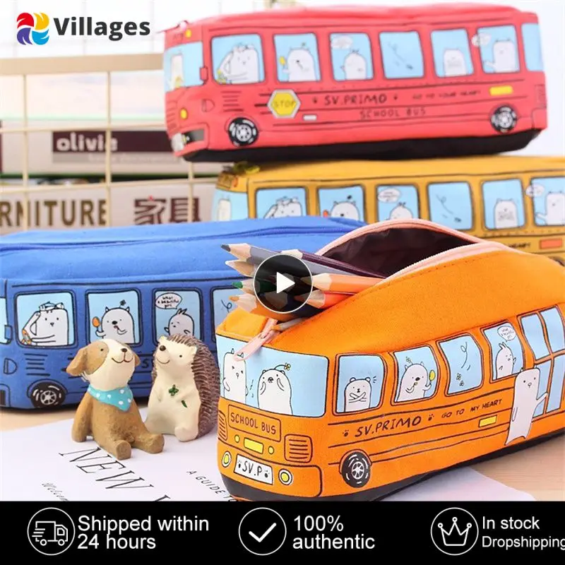 Сумка-карандаш с рисунком автобуса холст большая емкость автомобильный пенал на