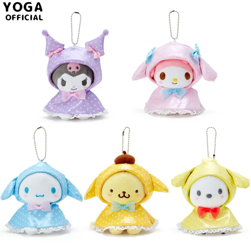 

Sanrio Cute Raincoat Series Plush Doll Kuromi Cinnamoroll My Melody Pom Pom Purin Girl Heart Bag Cartoon Doll Cute Gift