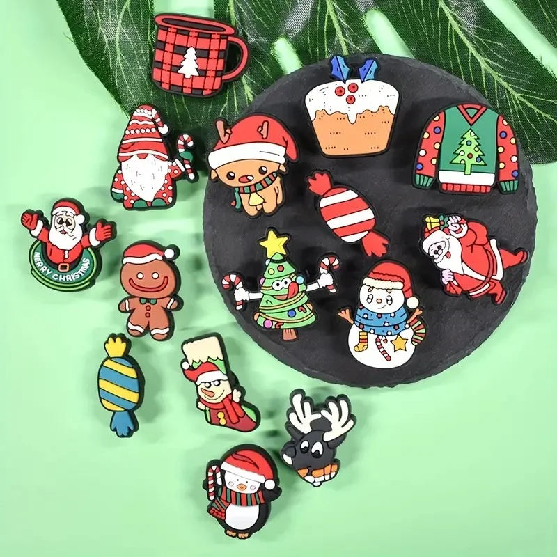 New Christmas Shoe Charms Soft PVC Xmas Themed Garden Decorations Santa Claus &amp Reindeer Clog Accessories