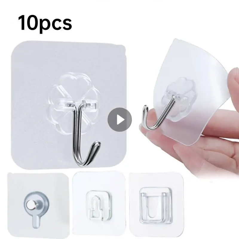 

10 Pcs Hooks Transparent Strong Self Adhesive Door Wall Hangers Hooks Suction Heavy Load Rack Cup Sucker For Kitchen Bathroom