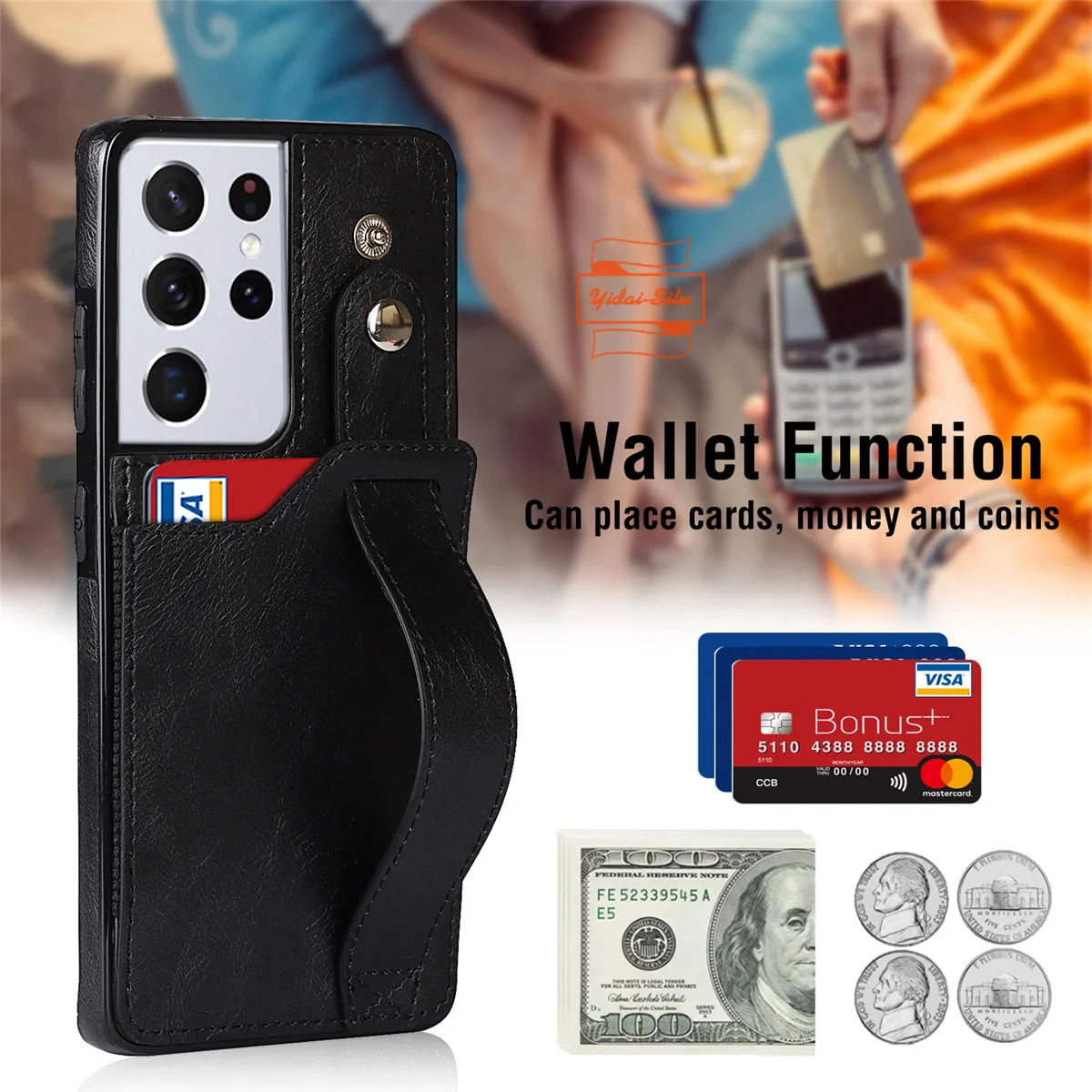 Чехол Yidai-Silu из искусственной кожи с держателем для карт подставкой RFID-защитой