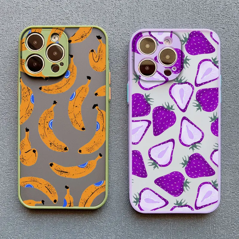 Color Fruits Banana Strawberry Phone Case For iPhone 14 13 11 12 Mini 15 16 Pus Pro Max X XS XR 7 8 Plus SE2 Shockproof Covers