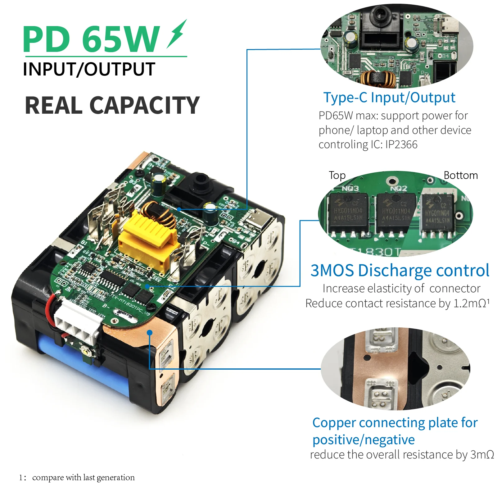 Фото Аккумулятор TPCELL PD65W 4/5/6 Ач для MKT 18V с входом/выходом Type-C, литий-ионный, для электроинструментов, замена LXT BL1850 BL1840 №3