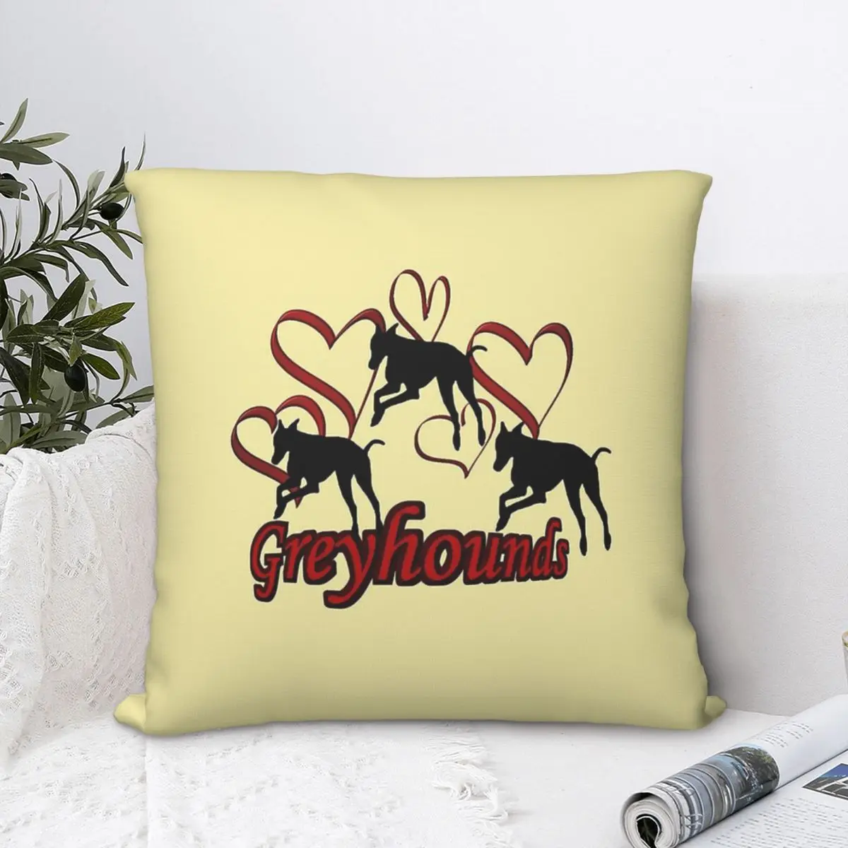 

Silhouettes Red Hearts Throw Pillow Case Geryhound Greyhounds Dog Cushion Home Sofa Chair Print Decorative Hug Pillowcase