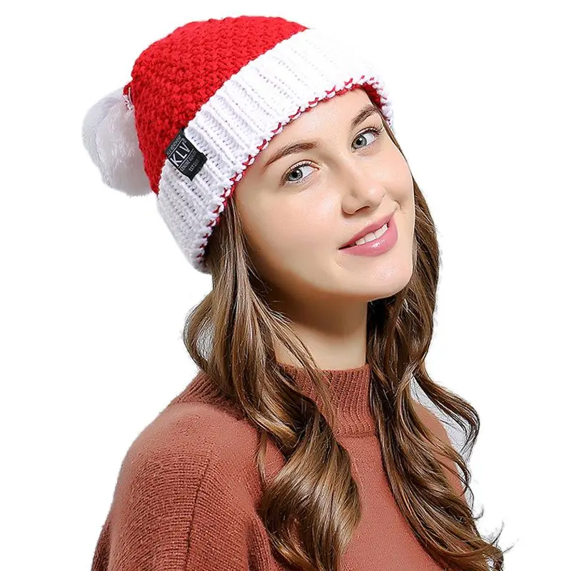 

Women Winter Knitted Crochet Christmas Hat Baggy Pompom Ball Ski Hat Cuffed Warm