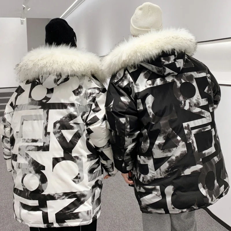Oversized 2021 Men's Wear, Down Jacket Matching Style, Extended Heavy Men's Hooded Coat, Loose Warm Winter Clown Down Jacket,