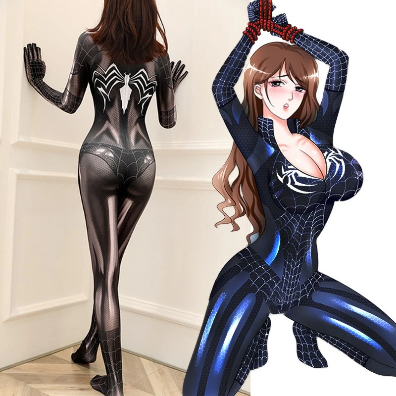 Woman Maid Suit Girl Sexy Lingerie with Front Zipper Passionate Spider Cosplay Open Crotch Jumpsuits Bodysuit Zentai |