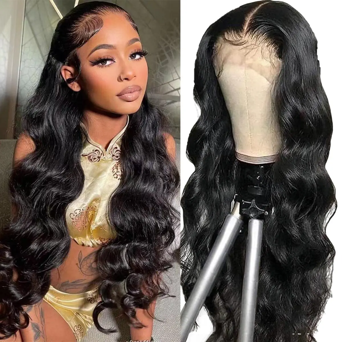

34 Inches 13x6 Transparent Lace Body Wave Wig Pre Plucked Bling Remy Bleached Knots 13x4 Lace Frontal Wig 100% Human Hair Wigs