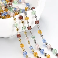 1meter stainless steel chain bohemian boho crystal bead chain square cube beads chain for necklace bracelets jewelry making diy