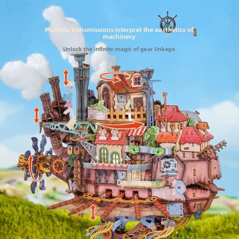 Фото Тончир: Движущийся замок Хаула, деревянный сборный пазл, 3D-диорама, модель кукольного домика, набор для сборки, ручная работа, подарок. №3