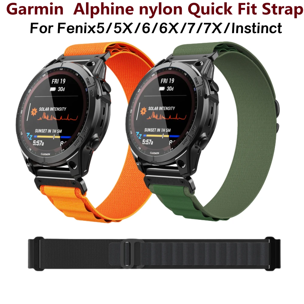 22 26mm Garmin Alpine Nylon Easy Fit Strap Wristband For Fenix5 5Plus 6 6Pro 7 Instinct Watch Band Fenix5X 6X 7X Tactix Bracelet