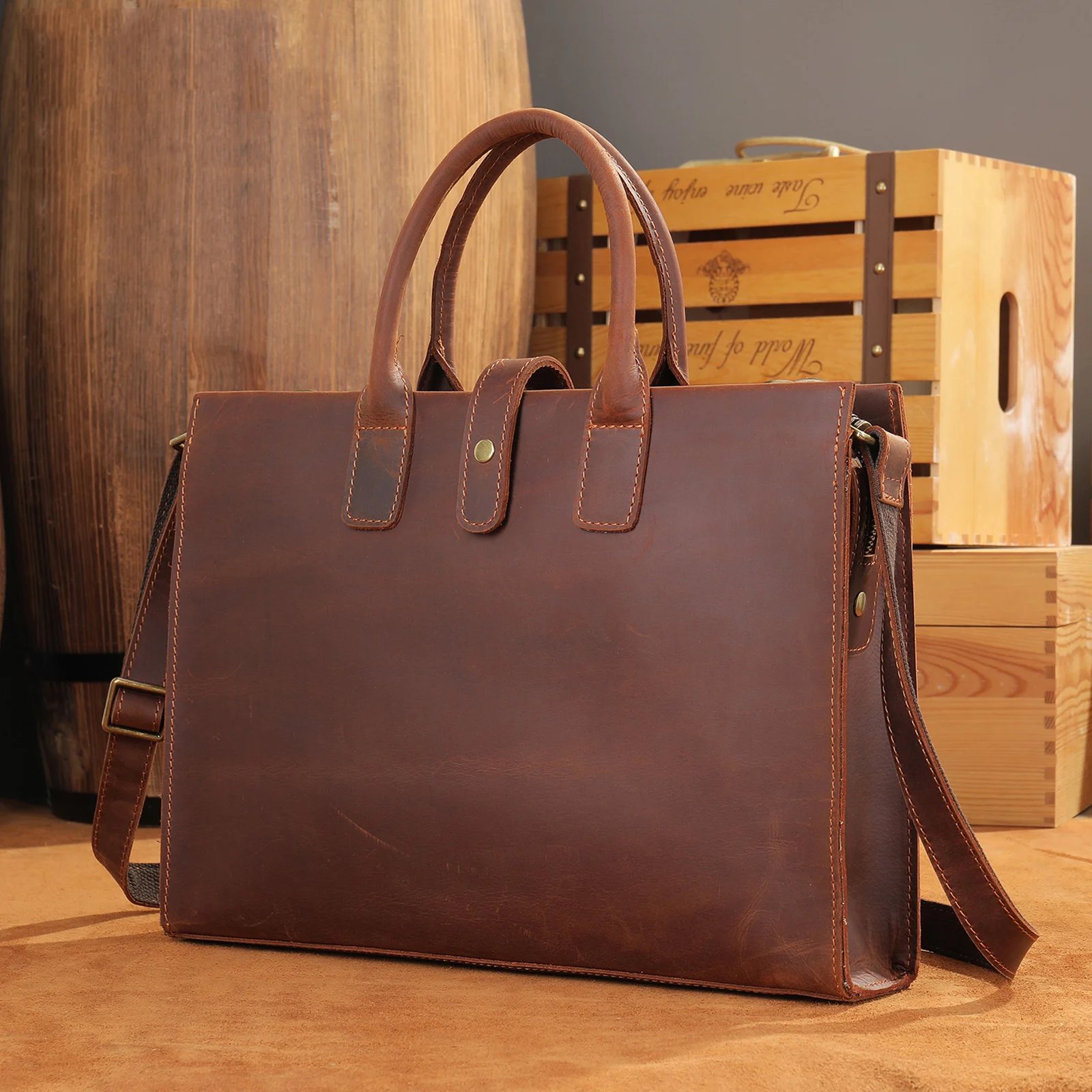2022 New Bags Men Genuine Leather 14 Inch Laptop Briefcase Business Handbag Mans Computer Handbags Retro Fashion Men Bags