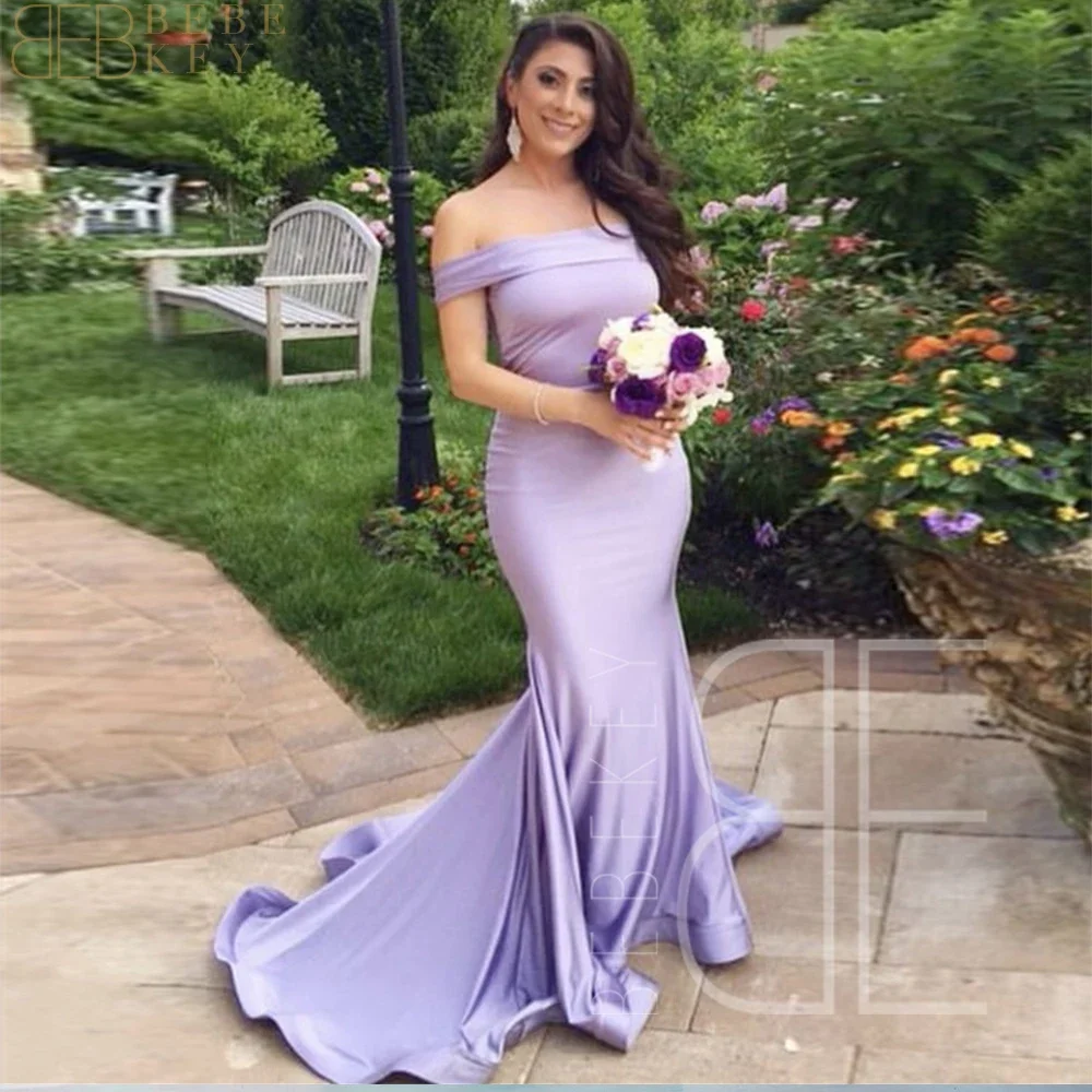 

Purple Satin Bridesmaid Dresses Off the Shoulder Long Wedding Party Dress Mermaid Formal Party Dresses for Women 2024 Weddings