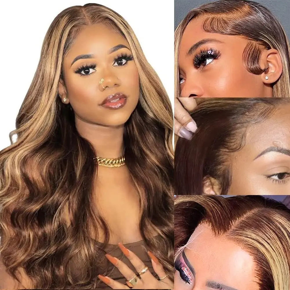 

Highlight Body Wave Lace Front Wig Brazilian Ombre Colored Human Hair Wigs For Women 4/27 Honey Blonde Full Hd Glueless Lace Wig