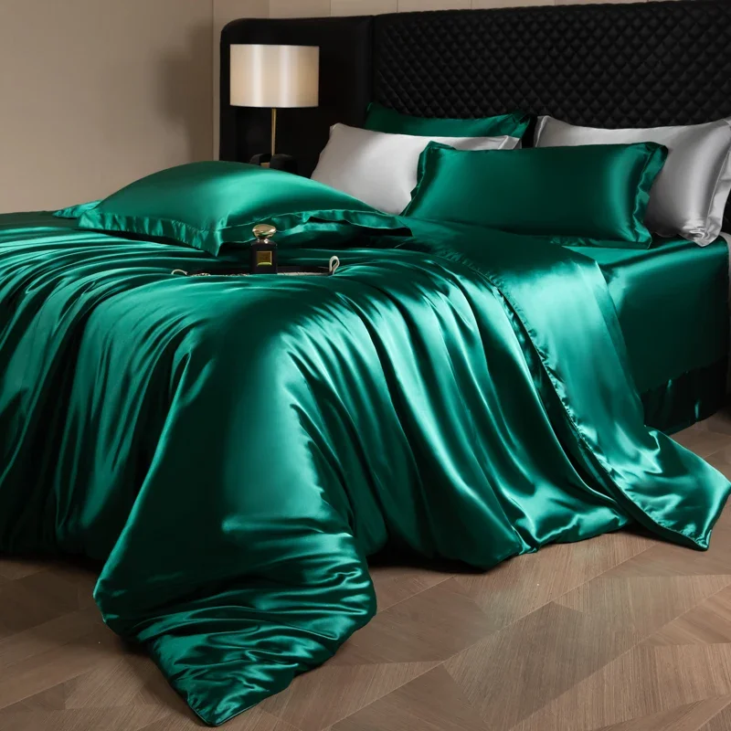

Luxury Bedding Set Single Double Queen King Size Solid Color Quilt Cover High-End Soft Silky Satin Duvet Cover Set