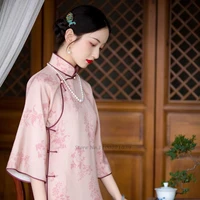 2022 chinese cheongsam dress women flower print qipao chinese dress qipao party vintage elegant dress chinese folk dance dress