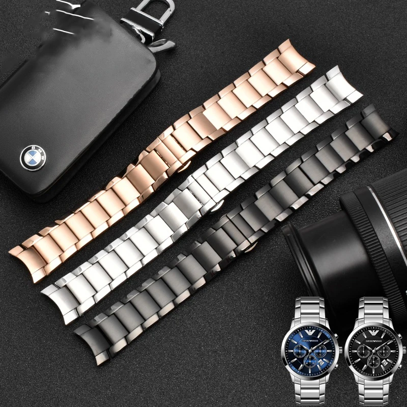 22MM For Armani AR2448 2447 2432 2433 2458 2434 2453 Solid Stainless Steel Watchband Fashion Trend Strap Accessories Black strap