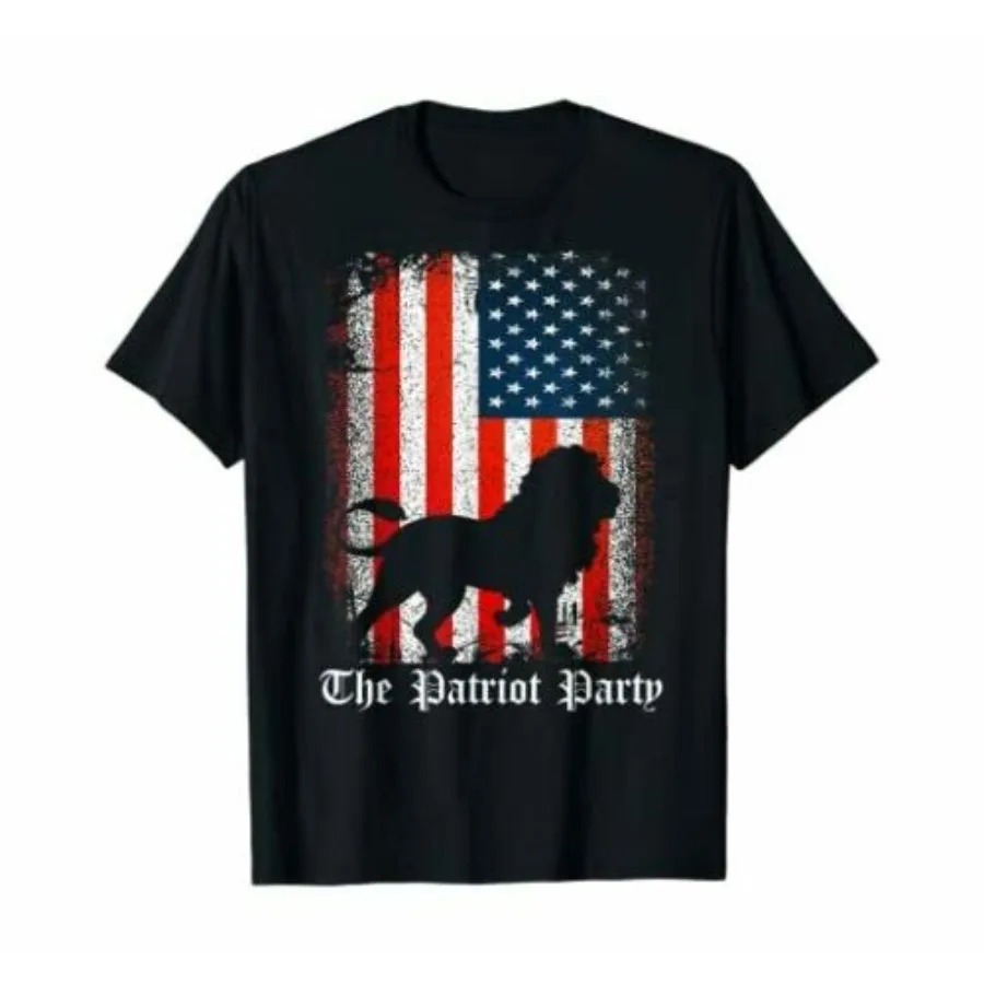 

The Patriot Party Lion American Flag T-Shirt. Summer Cotton Short Sleeve O-Neck Mens T Shirt New S-3XL