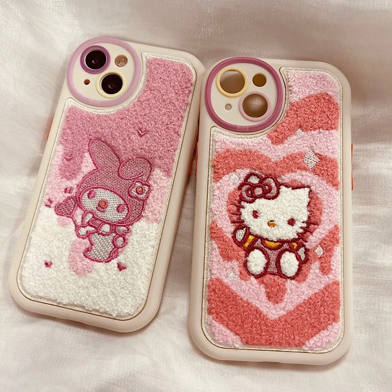 

Kawaii Sanrio Plush Phone Case Cute Hellokitty Mymelody Cinnamoroll Cartoon Fall Proof Iphone Protective Case Toy for Girls Gift