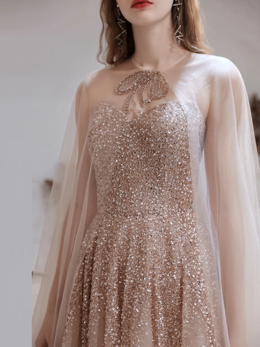 

Noble Luxury Two-piece Prom Sweetheart Gown Floor Length Club Wraps Cocktail Formal Party Beads Lady Lace Up Evening Dress