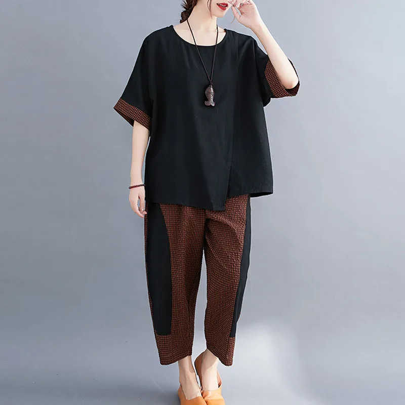 Женский винтажный комплект из 2 предметов Повседневная Свободная хлопковая