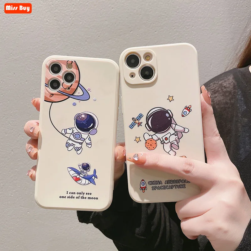 

Cartoon Astronaut Liquid Silicon Case For Huawei Honor magic 4 Pro V30 V40 Pro Y7A Y6P Y7P 2020 Y6 Y7 Pro 2019 Y9 2019 Soft Case