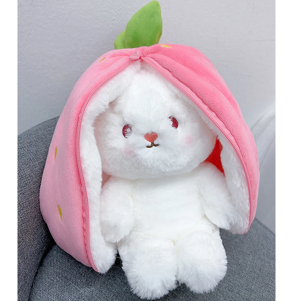 

Cute Rabbit Plushe Toy Stuffed Soft Bunny Transform Into Carrot Strawberry Creative Two-in-one Toys Kids Girls Birthday Gift