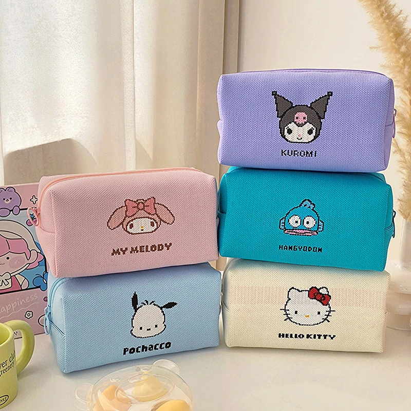 

Kawaii Sanrio Hello Kitty Makeup Bag Anime Hangyodon Kuromi Melody Pachacco Portable Travel Storage Tote Bag for Women Girl Gift