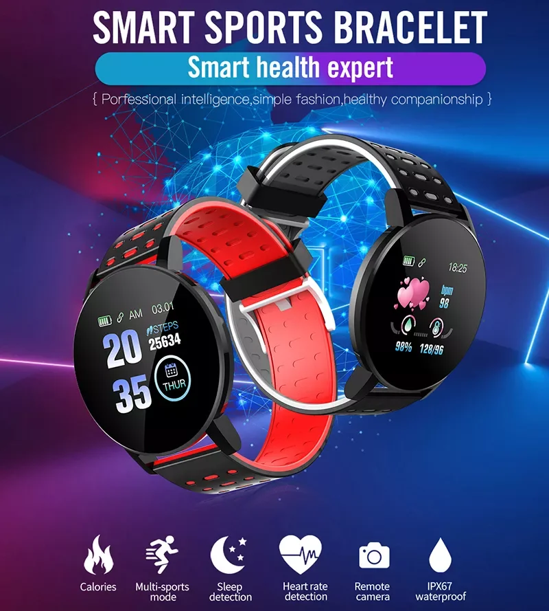 

119 Plus Smart Watch Real-time Weather Forecast Activity Tracker Heart Rate Monitor Sports Fitness Bracelet for Android IOS 2021