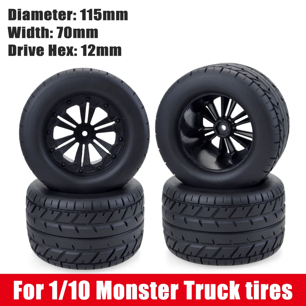 

4PCS 115MM Tires Wheels 12mm Hub Hex for 1/10 RC Buggy Monster Truck Car ZD Racing LRP HPI HSP Savage XS TM Flux 10030