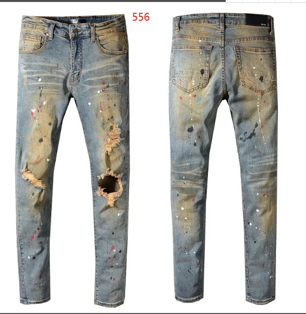 

New Amir Men's High Quality Cotton Biker Jeans Pleated Zipper Slim Stretch Denim Straight Leg Pants jeans vintage